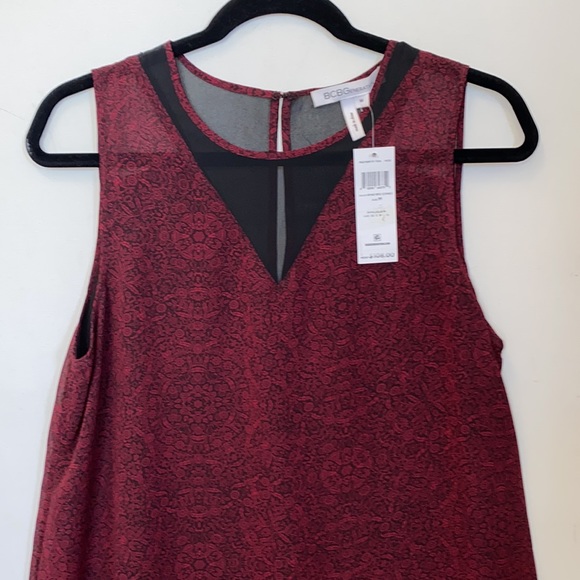 bcbgeneration "wine red combo" floral dress sleeveless W/Mesh V Neck fro… - Picture 8 of 8